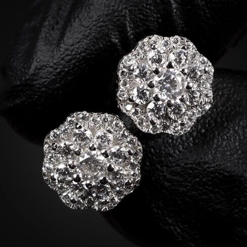 White Gold 925 Sterling Silver Iced Cz Flower Cluster Hip Hop Screw Back Stud Earrings in Saudi Arabia