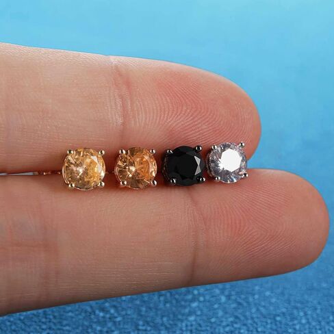 4 ازواج من الاقراط المرصعة من الستانلس ستيل الجراحي للنساء والرجال، اقراط ثقب الاذن 3/4/5/6/7 ملم مرصعة بالزركونيا المكعب، اقراط خالية من النيكل ومضادة للحساسية (4 الوان) in Kuwait