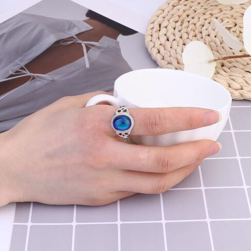 ادراماتا 3 قطع خواتم مزاجية للنساء مطلية بالذهب الابيض عيار 18 قيراط خواتم عقدة سلتيك خواتم سوليتير بيضاوية مصنوعة يدويا قابلة للتعديل التحكم في درجة الحرارة خواتم تغيير اللون المزاج، حجر المزاج in Kuwait