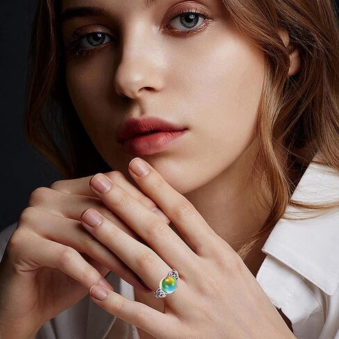 ادراماتا 3 قطع خواتم مزاجية للنساء مطلية بالذهب الابيض عيار 18 قيراط خواتم عقدة سلتيك خواتم سوليتير بيضاوية مصنوعة يدويا قابلة للتعديل التحكم في درجة الحرارة خواتم تغيير اللون المزاج، حجر المزاج in Kuwait