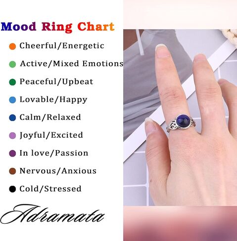 ادراماتا 3 قطع خواتم مزاجية للنساء مطلية بالذهب الابيض عيار 18 قيراط خواتم عقدة سلتيك خواتم سوليتير بيضاوية مصنوعة يدويا قابلة للتعديل التحكم في درجة الحرارة خواتم تغيير اللون المزاج، حجر المزاج in Kuwait