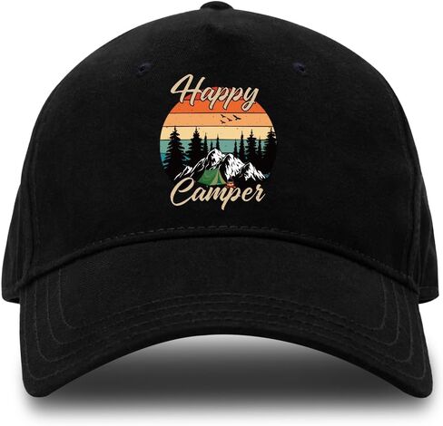قبعة بيسبول قطنية قابلة للتعديل من rofiowa Happy Camper، قبعة سائق شاحنة سوداء مرحة وإكسسوارات خارجية للرجال والنساء والجد والأب والأم ومحبي التخييم، وعيد ميلاد التقاعد للتخييم in Saudi Arabia