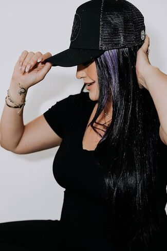 قبعة بيسبول نسائية سوداء مطرزة بشعار Mama X™ من TINY TRUCKER Co. قبعة سائق شاحنة سوداء شبكية خلفية قابلة للتعديل مقاس واحد يناسب الجميع، تعتيم in Kuwait