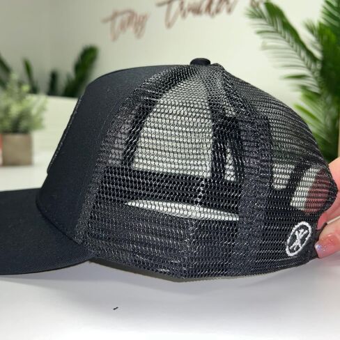 قبعة بيسبول نسائية سوداء مطرزة بشعار Mama X™ من TINY TRUCKER Co. قبعة سائق شاحنة سوداء شبكية خلفية قابلة للتعديل مقاس واحد يناسب الجميع، تعتيم in Kuwait