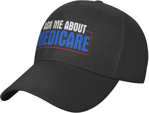 قبعة Ask Me About Medicare Peaked Cap للجنسين من Trucker Dad قبعة رياضية كاجوال قابلة للتعديل للرجال والنساء باللون الأسود in Kuwait
