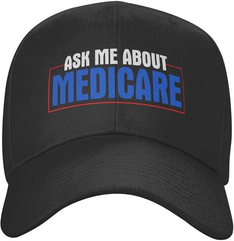 قبعة Ask Me About Medicare Peaked Cap للجنسين من Trucker Dad قبعة رياضية كاجوال قابلة للتعديل للرجال والنساء باللون الأسود in Kuwait