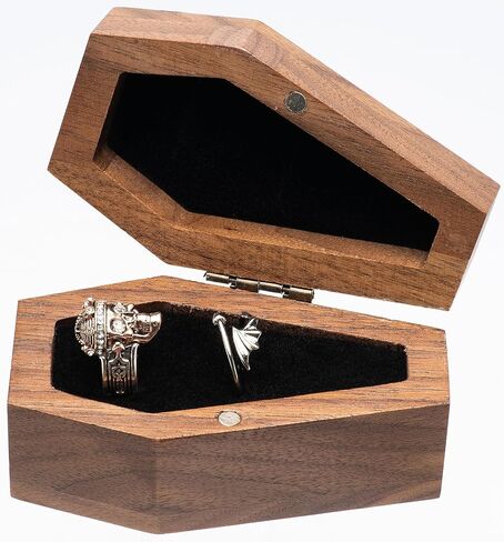 صندوق خواتم على شكل تابوت من خشب الجوز لحفلات الهالوين القوطية، منظم مجوهرات قوطي للديكور in Kuwait