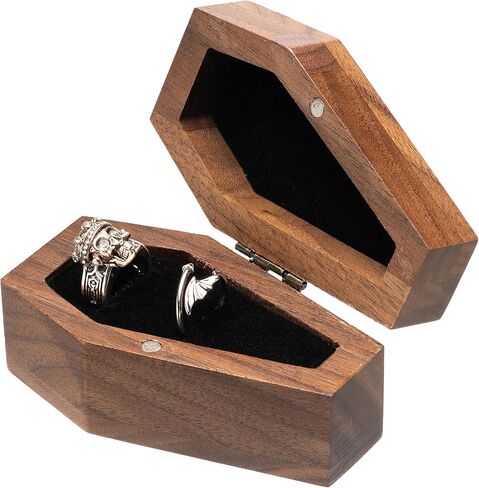 صندوق خواتم على شكل تابوت من خشب الجوز لحفلات الهالوين القوطية، منظم مجوهرات قوطي للديكور in Kuwait