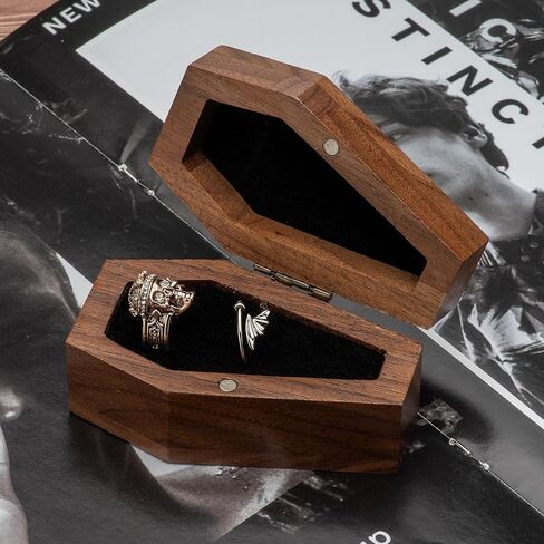 صندوق خواتم على شكل تابوت من خشب الجوز لحفلات الهالوين القوطية، منظم مجوهرات قوطي للديكور in Kuwait