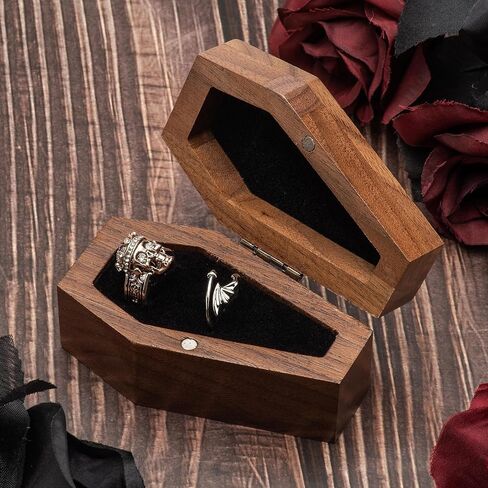 صندوق خواتم على شكل تابوت من خشب الجوز لحفلات الهالوين القوطية، منظم مجوهرات قوطي للديكور in Kuwait