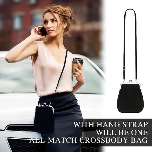 فيامور شنطة كروس صغيرة من القماش للنساء المراهقات من الخيوط، محفظة للهاتف الخلوي، شنطة كتف كروس للسفر للنساء، اسود, أسود in Kuwait