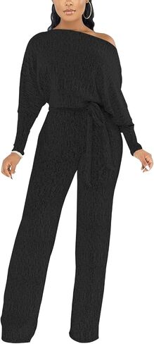 DinyIn Sexy Deep V Neck Long Wide Leg Pant for Women Casual Solid Jumpsuits Plus Size Romper with Belt in Kuwait
