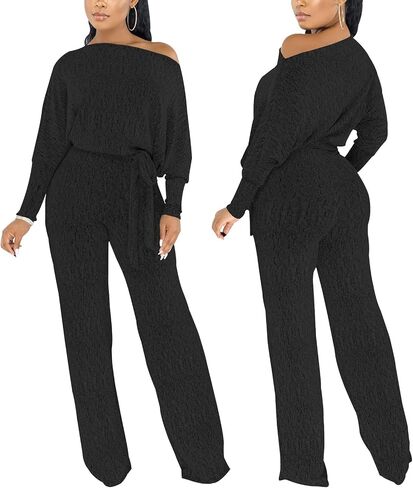 DinyIn Sexy Deep V Neck Long Wide Leg Pant for Women Casual Solid Jumpsuits Plus Size Romper with Belt in Kuwait