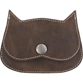 Hide & Drink, Cat-Shaped Wallet, Coin Pouch, Money Holder, Travel Accessory, Full Grain Leather, Handmade, Bourbon Brown