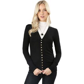 سترات صوفية للنساء بأكمام طويلة سترة صوفية بأزرار كبس عادية وكبيرة - أسود (X-Large) in Kuwait