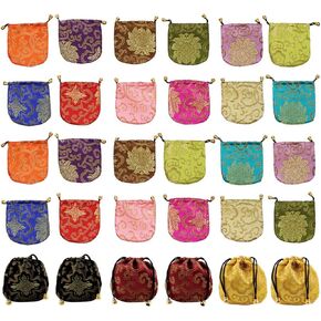 kilofly 30 pc Chinese Silk Brocade Drawstring Jewelry Bag Gift Pouch Value Set