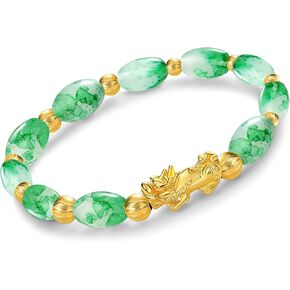 Homelavie Feng Shui Pixiu Bracelet 12mm Amulet Dragon Natural Stone Beads Bracelet Attract Wealth Money and Good Luck(Green)