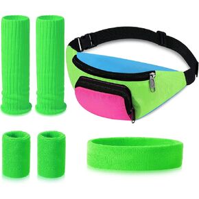 Xuniea 6 Pcs 80s 90s Workout Costumes Set 80s Fanny Pack Neon Leg Warmers Headband Wristbands for Women Men 1990s 1980s Theme Disco Neon Party Halloween Costumes (Pink)