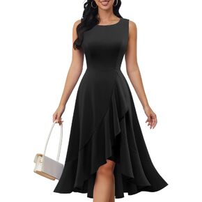DRESSTELLS Women's Cocktail Party Dress Formal Church Dress for Wedding Guest Fit Flare Modest Prom Midi Evening Dress
