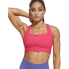 VFUS Women's Sports Bra Zip Front Open Back Square Neck Medium-high Support Workout Tank Tops for Gym
