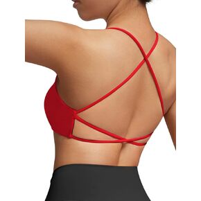 DOULAFASS Sports Bras for Women Strappy Sexy Cute Cross Back Light Support Workout Yoga Bra Tops with Removable Cups