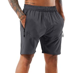 Men's Workout Running Shorts Sports Fitness Gym Training Quick Dry Athletic Performance Shorts with Zip Pockets