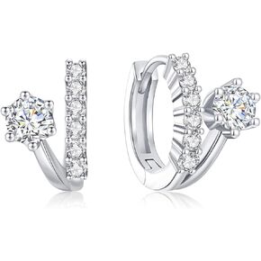 Gold Huggie Split Hoop Earrings Delicate Cubic Zirconia Double Hoop Earrings Oval Cuff Earrings for Women