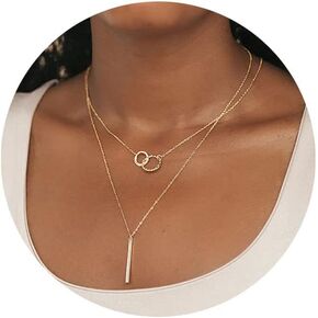 PRETOLE Gold Layered Necklaces for Women,14K Gold Plated Necklace Adjustable Simple Choker Necklace Dainty Gold Chain Necklace Set Herringbone Necklace Waterproof Thin Gold Stacked Necklace for Girls