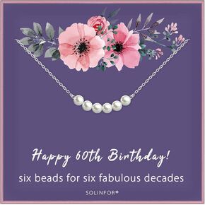 60th Birthday Gifts for Women - Sterling Silver Necklace Six Pearls for Her 6 Decades - 60 Years Old Jewelry Gift Idea in Kuwait
