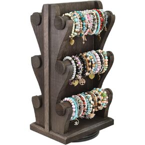 Ikee Design Two-Sided Rotating Wooden Jewelry Bracelet Display Stand-6 Removable Holders, 3 Tier Bar Bangle Organizer-Perfect for Bracelets and Jewelry Display -Dark Brown Color in Kuwait