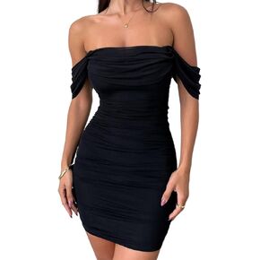 Just Quella Womens Mesh Off The Shoulder Ruched Mini Dress in Saudi Arabia