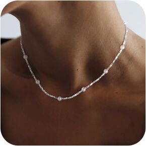 Pearl Choker Necklace for Women Dainty 14k Gold Plated Pearl Chain Necklace Gold Simple Trendy Gold Jewelry Gift for Girls