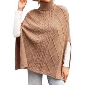 CUPSHE Women Poncho Cable Knit Turtleneck Ribbed Trim Half Sleeves Sweater in Saudi Arabia
