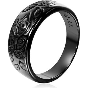 IFUAQZ Men's Stainless Steel Eye of God Ring Band All Seeing Eye Spinner Rings Black Silver Vintage Jewelry Size 5 to 14