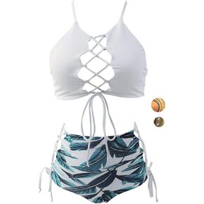 GIRLANDSEA Women African Backless Bikini High Waist Tankini Bathing Suit Strap Swimsuit Set