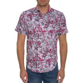 Robert Graham Men The PALAZA Short Sleeve Button Down Shirt, Magenta, Large in Kuwait