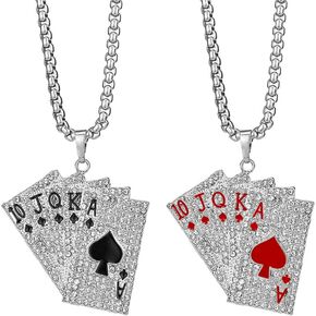 Dreuyet Playing Card Poker Tag Pendant Necklace for Women Men Punk Stainless Steel Good Luck Rock Ace of Spade Heart Royal Flush Games CZ Pendant Chain Necklace Hip Hop Unisex Jewelry Gift in Saudi Arabia