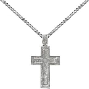 ORENTINI 3.5mm 28" Cuban Link Chain Necklace With a 925 Sterling Silver or 18K Gold Plated Iced Out Cross Pendant with Prestige Cubic Zirconia Gemstones And Lobster Claw Clasp For Men & Women With Gift Box