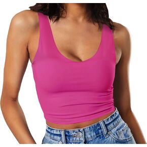 Artfish Women's V Neck Sleeveless Workout Fitted Shirts Racerback Basic Crop Tank Top