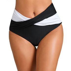 Yilisha Women High Waisted Bikini Bottoms Tummy Control Swim Bottoms Plus Size Bathing Suit Bottoms Ruched Swimsuits