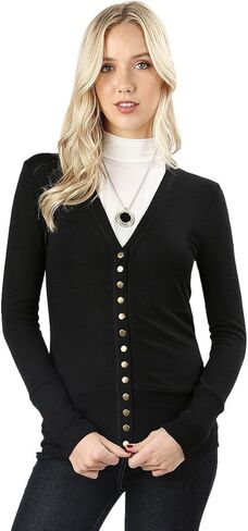 سترات صوفية للنساء بأكمام طويلة سترة صوفية بأزرار كبس عادية وكبيرة - أسود (X-Large) in Kuwait