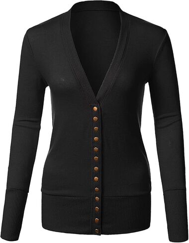 سترات صوفية للنساء بأكمام طويلة سترة صوفية بأزرار كبس عادية وكبيرة - أسود (X-Large) in Kuwait