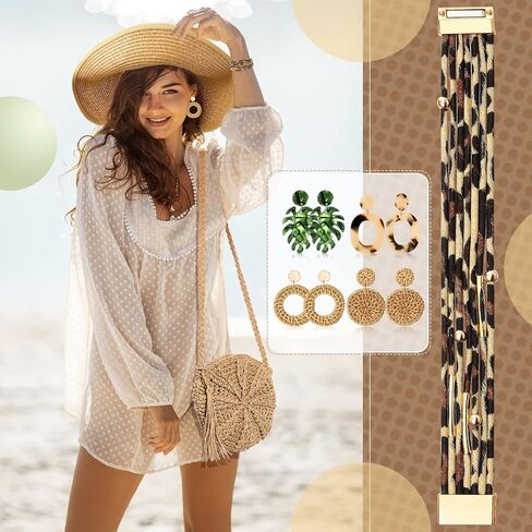 Hicarer 7 Pieces Straw Purses for Women Beach Purse Earrings Jewelry Set Straw Purse Beach Hats with 4 Tropical Earrings Bracelet for Summer Beach Vacation Travel Boho Accessories in Saudi Arabia