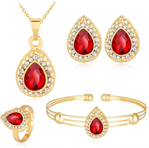 Txibikn 4 قطع أزياء أنيقة قطرات المياه الكريستال قلادة القرط سوار خاتم مجوهرات مجموعة للنساء زوجة حفل زفاف حفلة التخرج هدايا عطلة in Kuwait
