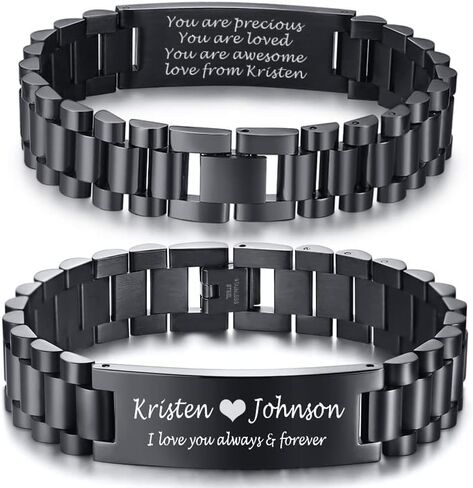MEALGUET Personalized Inspirational Gift for Him : Masculine Stainless Steel Inspiral Quote Engraved Link Bracelet for Men, Sobriety Gifts Inspiral Message Customized Gift for dad son husband in Kuwait
