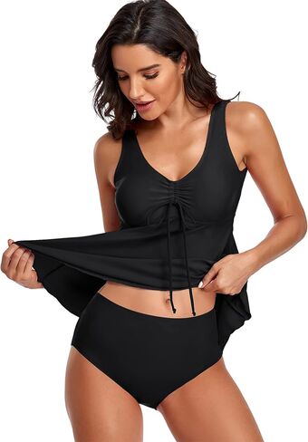 Omichic Tankini Bathing Suits for Women Two Piece Modest Blouson Tankini Top with Bikini Bottom in Kuwait