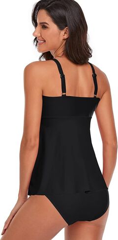 Omichic Tankini Bathing Suits for Women Two Piece Modest Blouson Tankini Top with Bikini Bottom in Kuwait