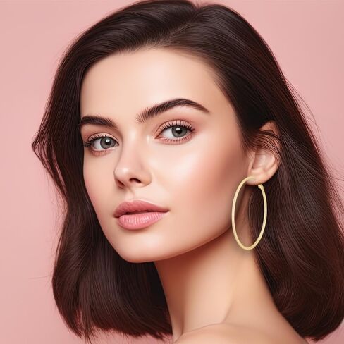 14K Gold Hoop Earrings for Women Stunning Oversized Gold Hoop Chunky Earrings for Women Elegant Thin Gold Hoops 60mm in Kuwait