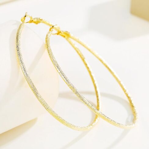 14K Gold Hoop Earrings for Women Stunning Oversized Gold Hoop Chunky Earrings for Women Elegant Thin Gold Hoops 60mm in Kuwait