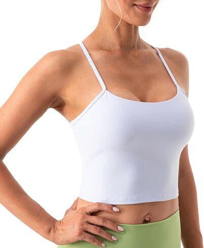 Ukaste Women's Studio Essential Y-Back Workout Bra Top - Longline Padded Camisole Crop Tank Tops with Built-in Bra in Kuwait